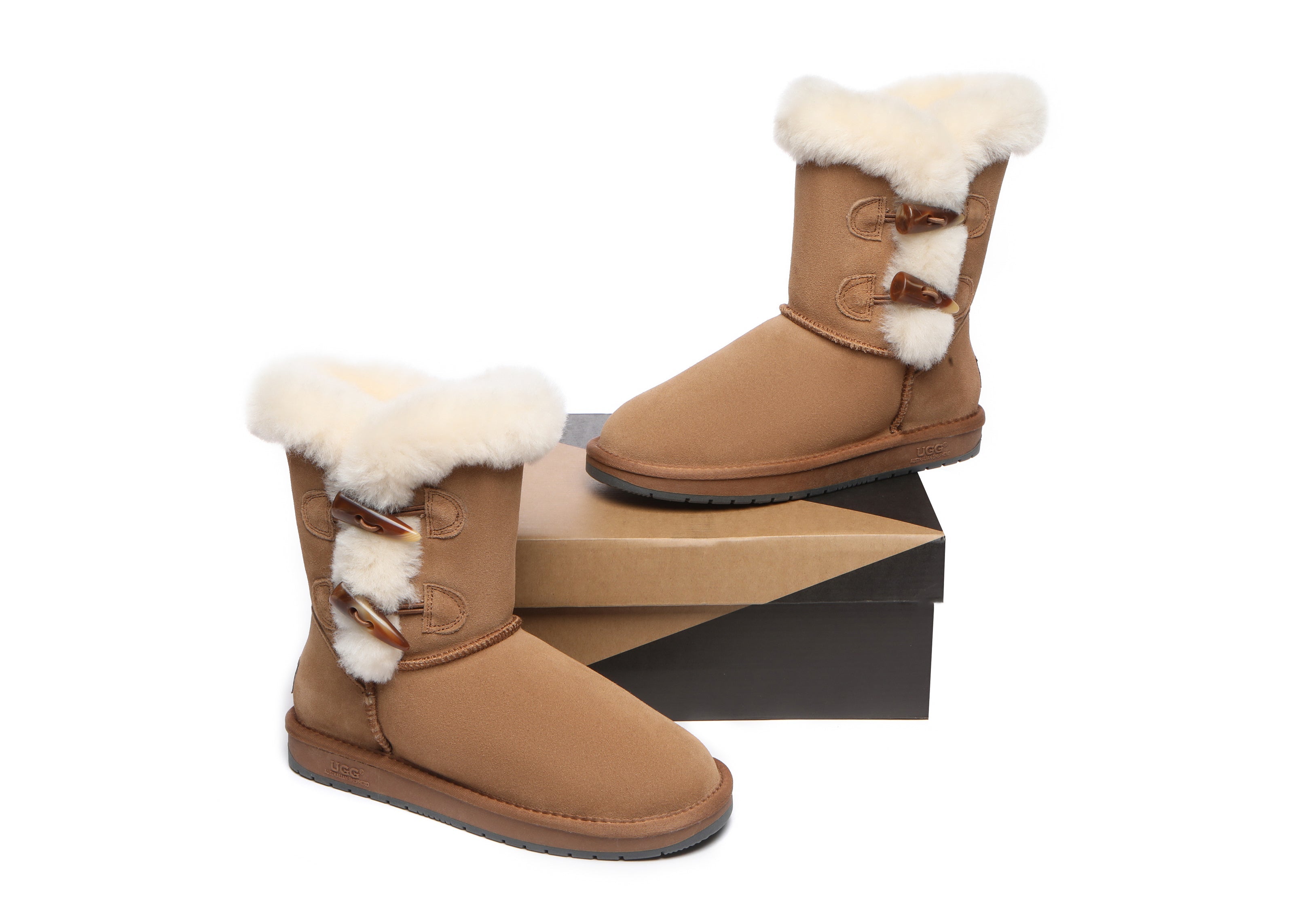 Australian Shepherd® Women's UGG Boots - Genuine Sheepskin Wool Lined Short Booties with Horn Toggle Closure | Cozy Winter Footwear for Indoor & Outdoor Wear