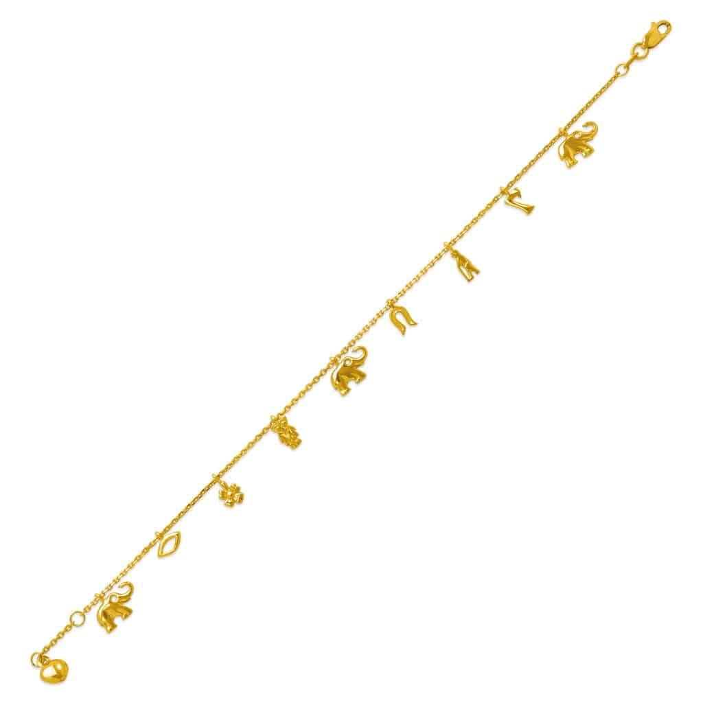 14K Yellow Gold Lucky Charm Anklet Bracelet for Women - Adjustable 7.5
