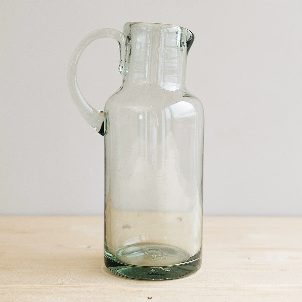 Handblown Glass Tall Pitcher - 32oz Elegant Water Pitcher for Iced Tea, Lemonade & Beverages - Perfect for Parties, Dining & Home Decor