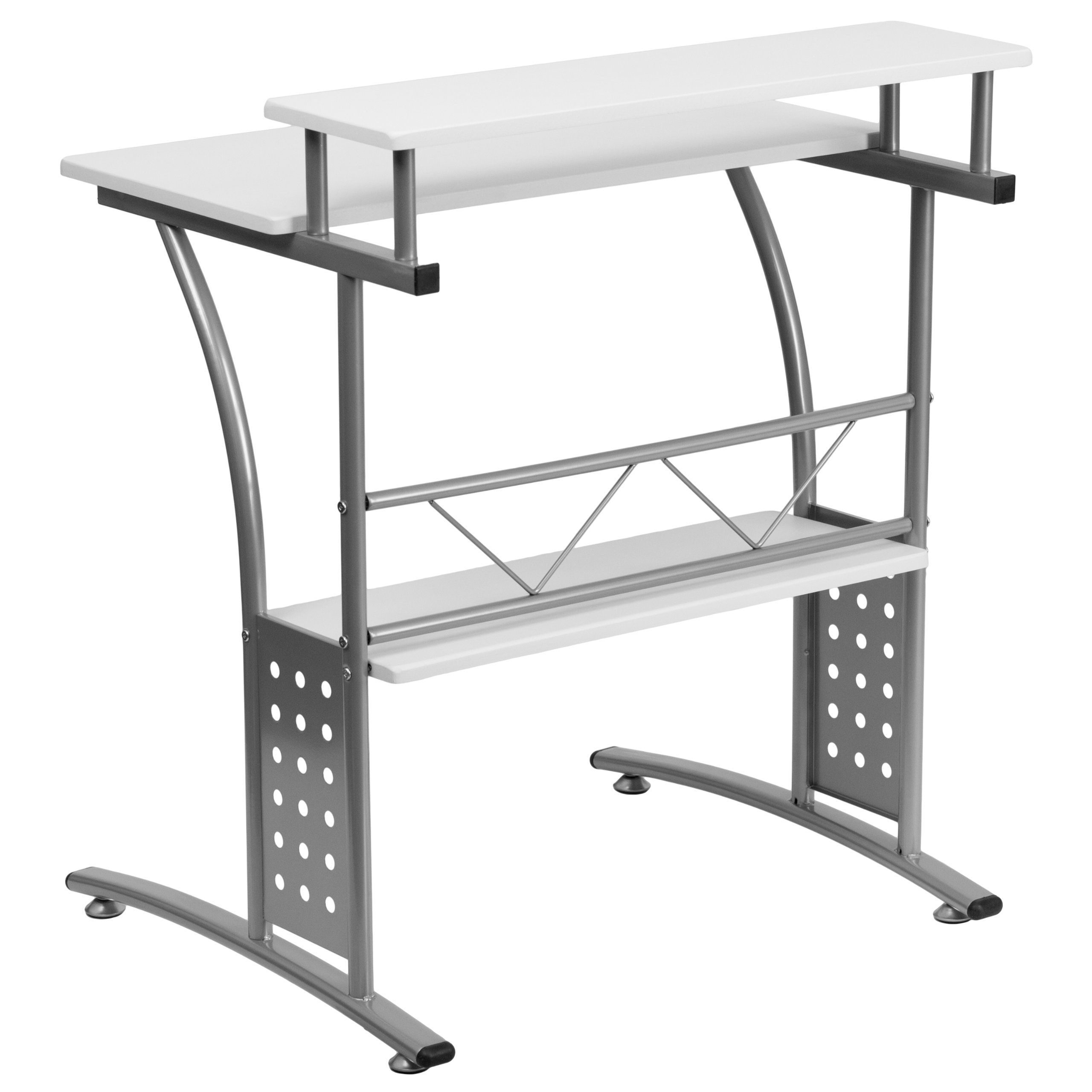 EMMA + OLIVER Clifton White Computer Desk - Modern Home Office Desk with Storage Shelf | Perfect for Remote Work, Gaming & Study Spaces