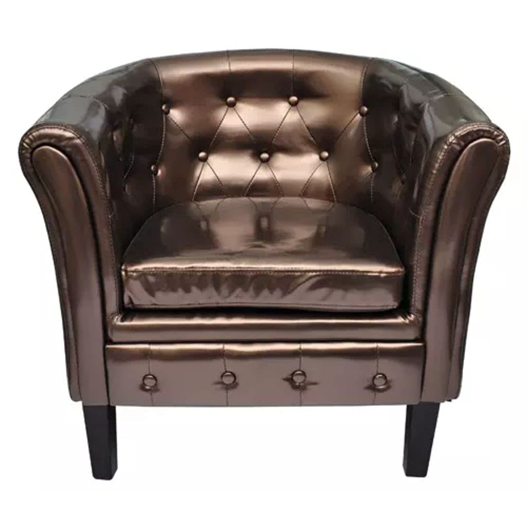 Retro Modern PU Leather Armchair - Ergonomic Design for Living Room, Bedroom & Office - Brown Faux Leather Tub Chair for Home & Reception Areas - Fast Shipping | Perfect for Lounge Seating, Guest Chairs & Workspace Comfort