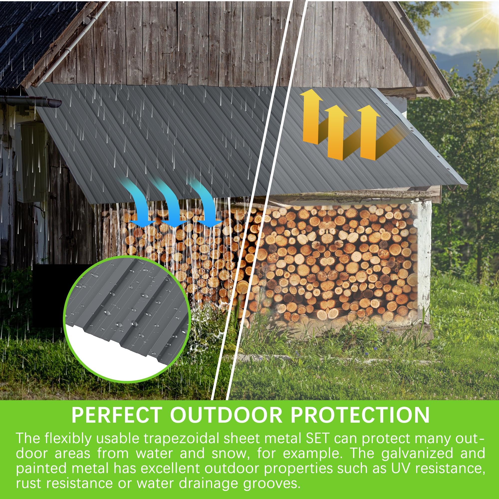 20-Pack Gray Galvanized Steel Corrugated Metal Roof Panels - 99 sq ft Heavy Duty Tin Roofing for Garages, Sheds, Stables & Mobile Homes - Durable Gazebo Top Cover & Outdoor Shelter Solution
