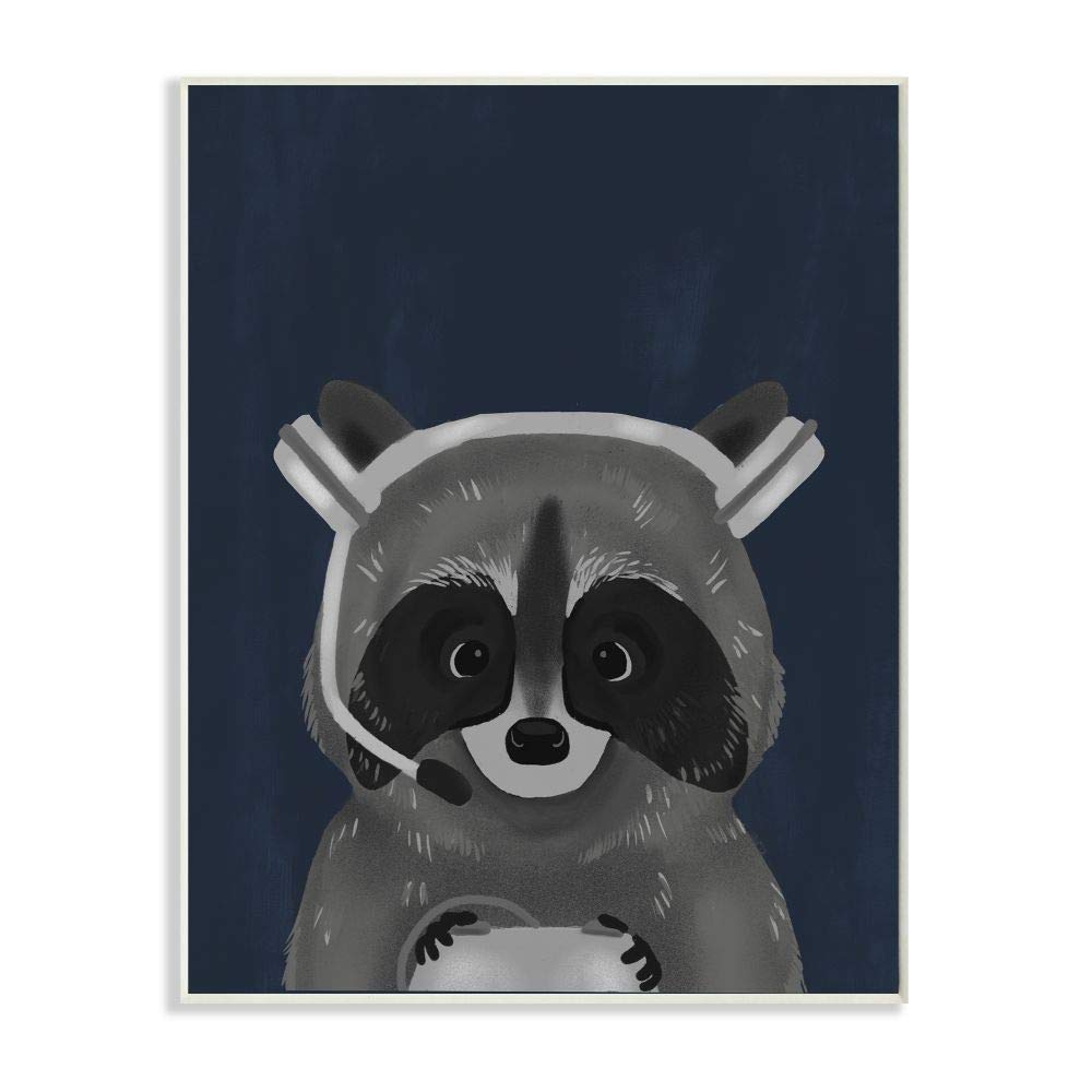 Stupell Industries Raccoon with Gaming Headset - Blue Grey Animal Wall Art Plaque 10x15 - Designed by Daphne Polselli - Perfect for Kids' Room, Nursery, or Gaming Room Decor