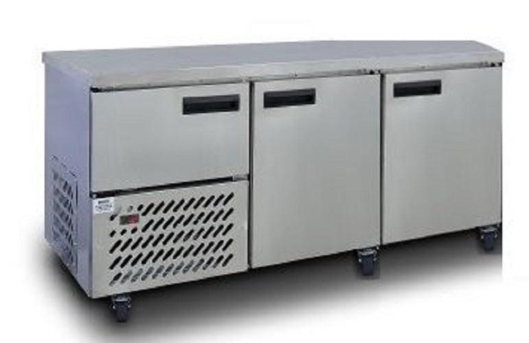 Anvil 2 Door Stainless Steel Slimline Under Counter Refrigerator - Compact Space Saving Design for Kitchen, Bar, Office or Garage Use