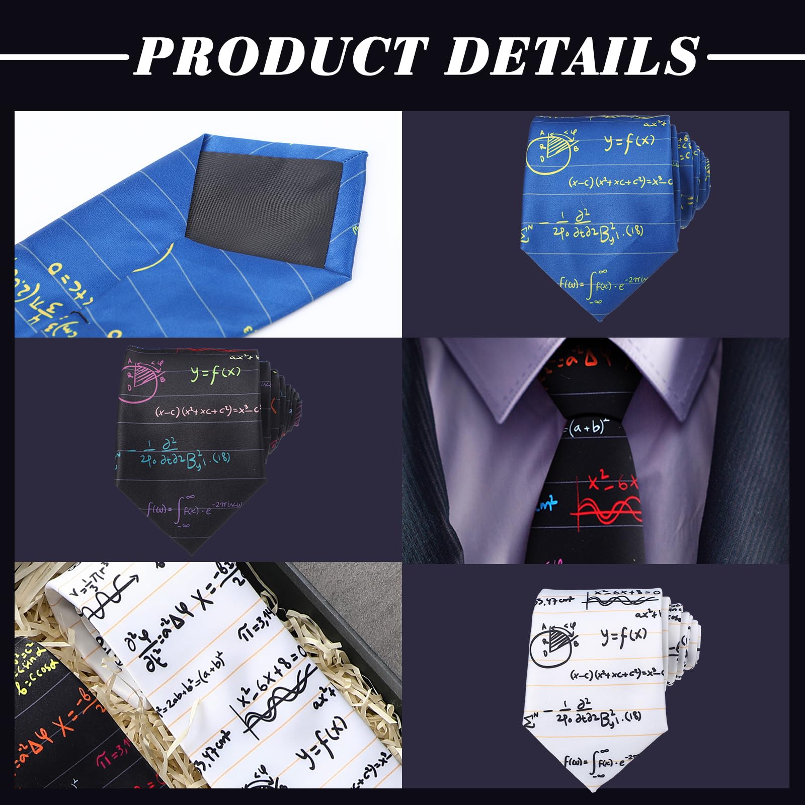 3 Pack Math Equation Ties - Teacher Gift for Men - Classroom & Office Wear