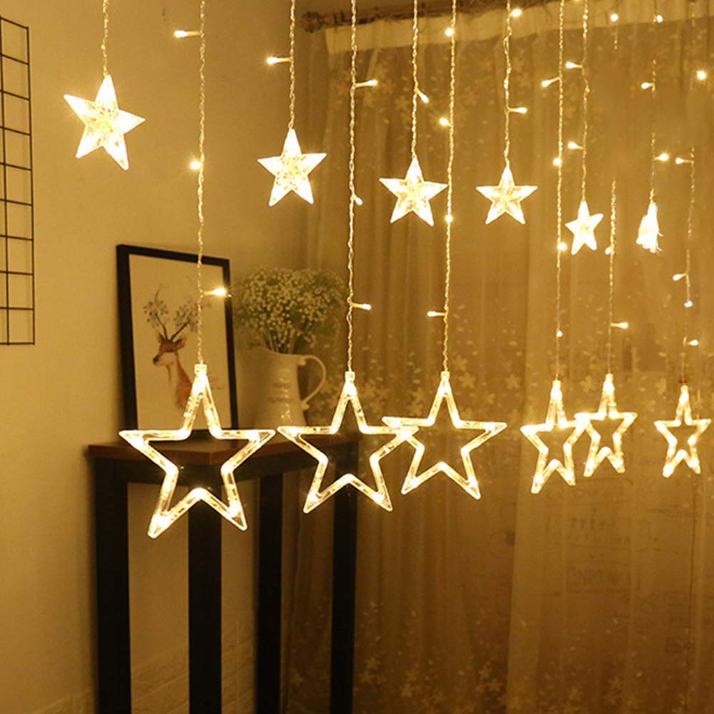 ZSML 2.5m LED Star Curtain Lights - USB/Battery Powered Waterproof Fairy String Lights with Remote, 8 Lighting Modes - Warm White Christmas Decor for Window, Party, Wedding, Bedroom & Outdoor Holiday Lighting