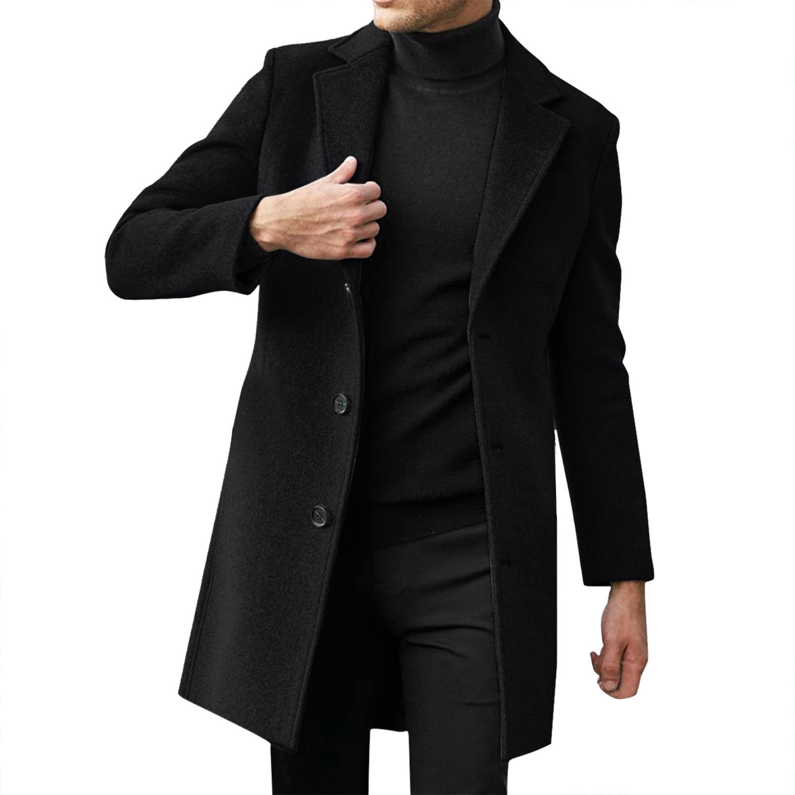 COOFANIN Men's Lightweight Winter Trench Coat - Long Rain Jacket, Black Funeral Coat, Leather Style, UK Sales Clearance - Perfect for Formal Events, Outdoor Activities & Cold Weather