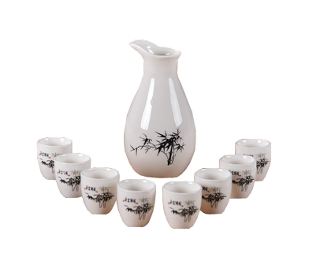 Premium Set of 9 Japanese-Style Sake Glasses & Ceramic Sake Jug - Traditional Asian Drinking Cups for Sake, Wine, Cocktails - Perfect for Home Bars, Japanese Restaurants & Gift Giving
