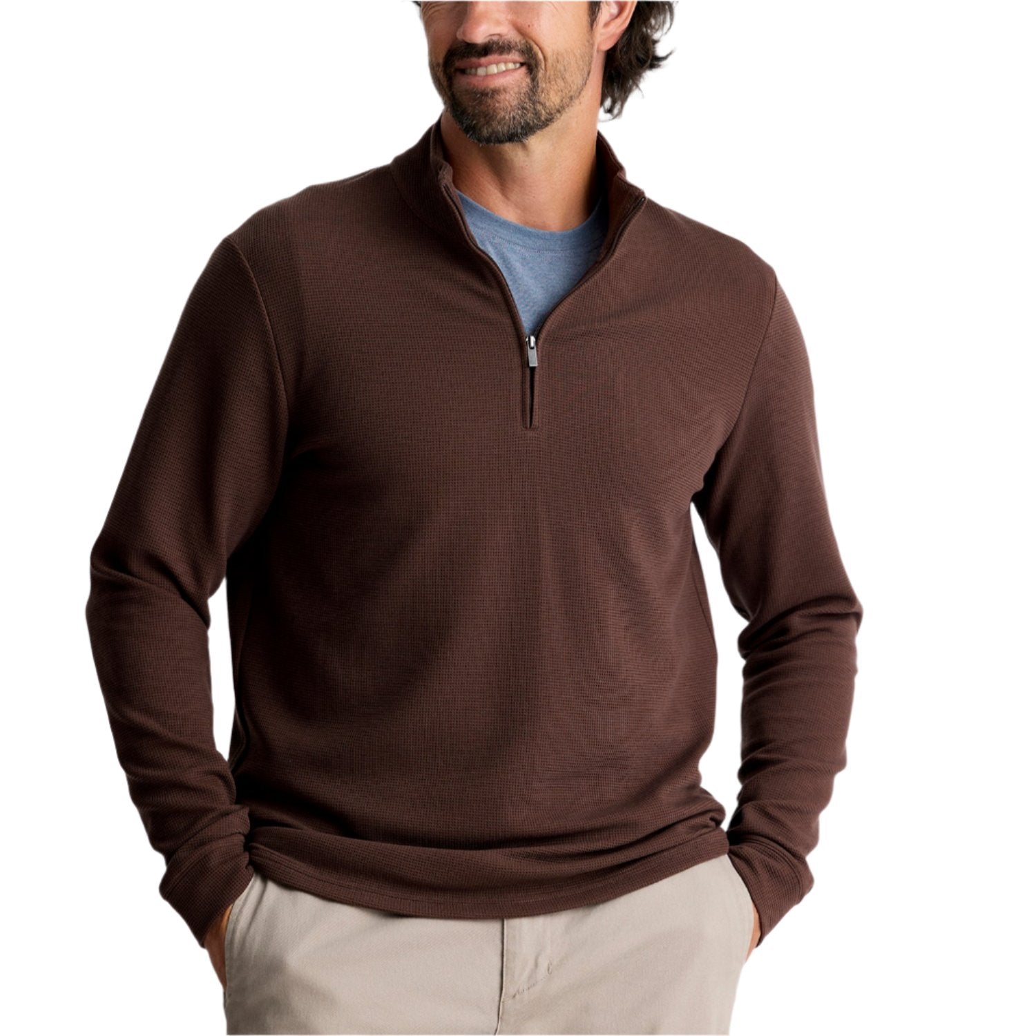 Men's Waffle Quarter Zip Pullover Sweater - Soft Thermal Knit Top for Casual Wear & Outdoor Activities