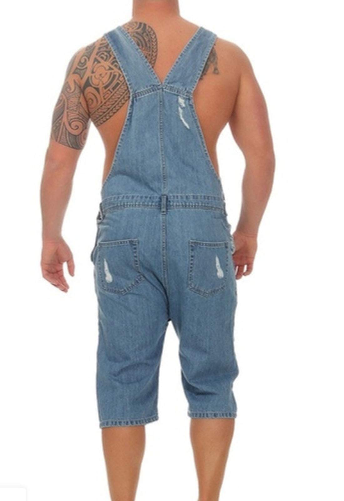 Flygo Men's Bib Overalls Shorts - Ripped Denim Jumpsuit Romper for Casual Wear | Durable Workwear & Summer Outdoor Activities