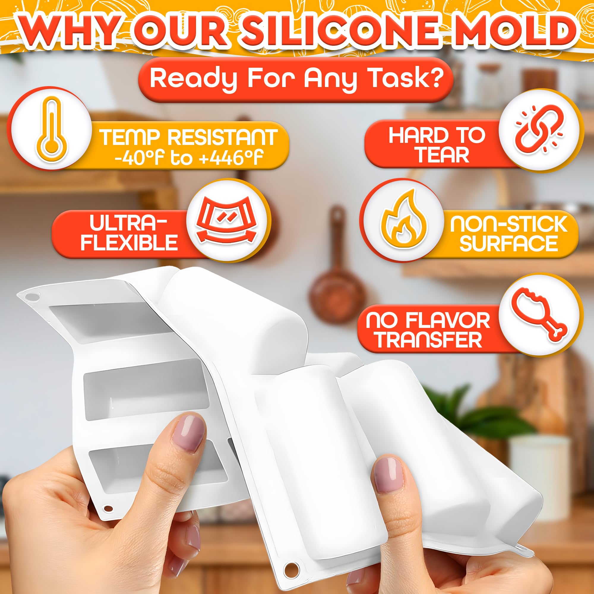 VIKROM 9-Cavity 3D Cylinder Silicone Baking Mold - Reusable Twinkie Pan, Cake Roll & Granola Bar Mold for Professional Desserts - Perfect for Birthday Cakes, Party Treats & Homemade Snacks