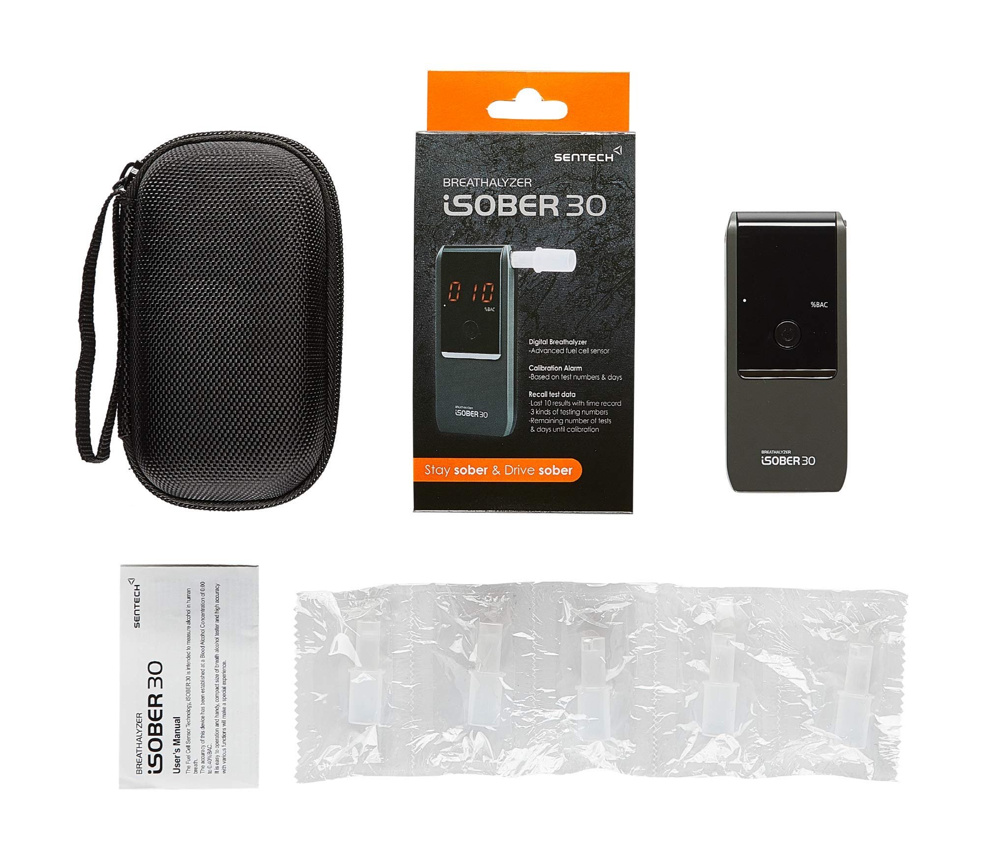 iSOBER30 Professional Breathalyzer - DOT & NHTSA Approved Alcohol Tester with Suracell FuelCell Sensor Technology | Portable, Accurate BAC Detection | Perfect for Personal Safety, Workplace Testing & Law Enforcement Use