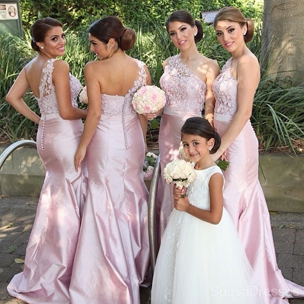 Elegant One Shoulder Mermaid Bridesmaid Dress in Pink - Affordable Sexy Formal Gown for Weddings, Prom & Special Occasions - Style WG143