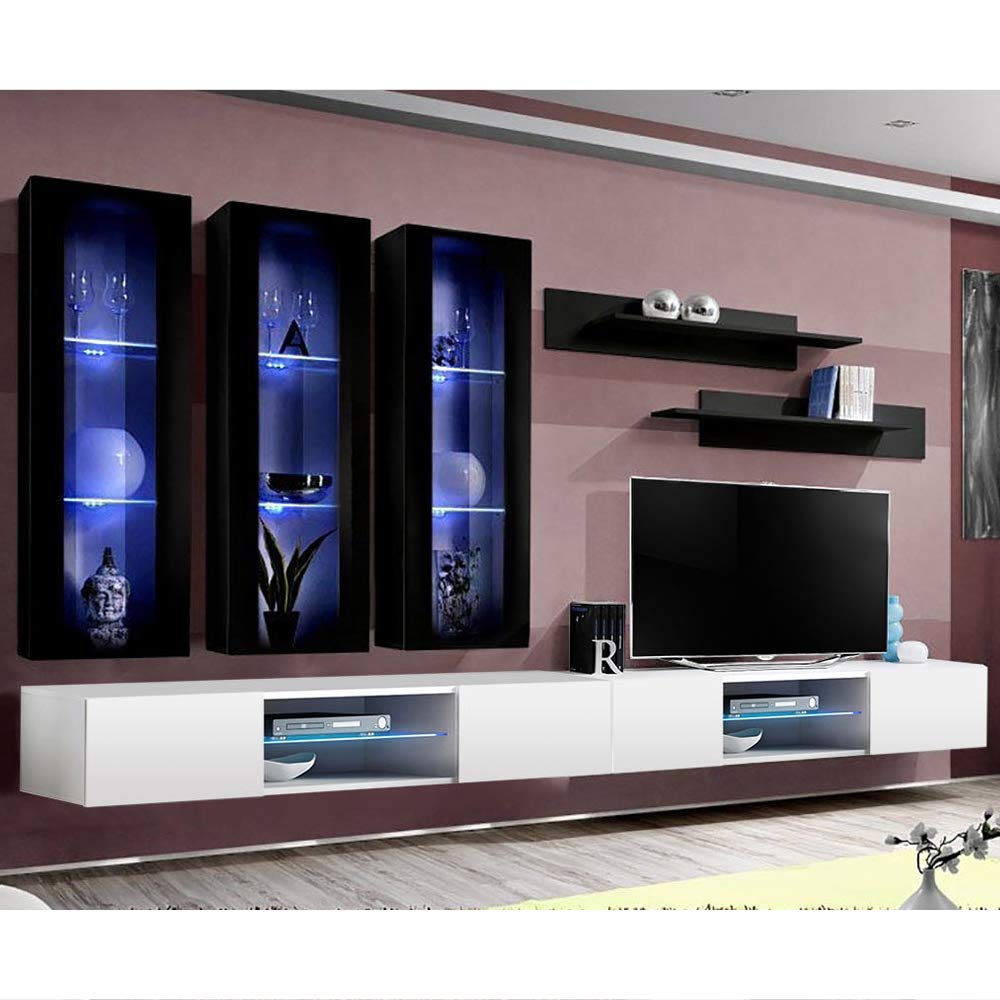 Modern Floating TV Stand with Storage & LED Lights - Wall-Mounted Entertainment Center Console for Living Room & Bedroom - Meble E3 33