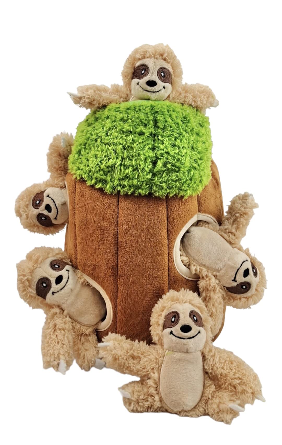 Interactive Plush Sloth Hide and Seek Dog Toy with Squeaker - Fun Burrow Game for Small & Medium Dogs | Tree Trunk Design with Hidden Sloth | Perfect for Indoor Play, Training & Bonding Time