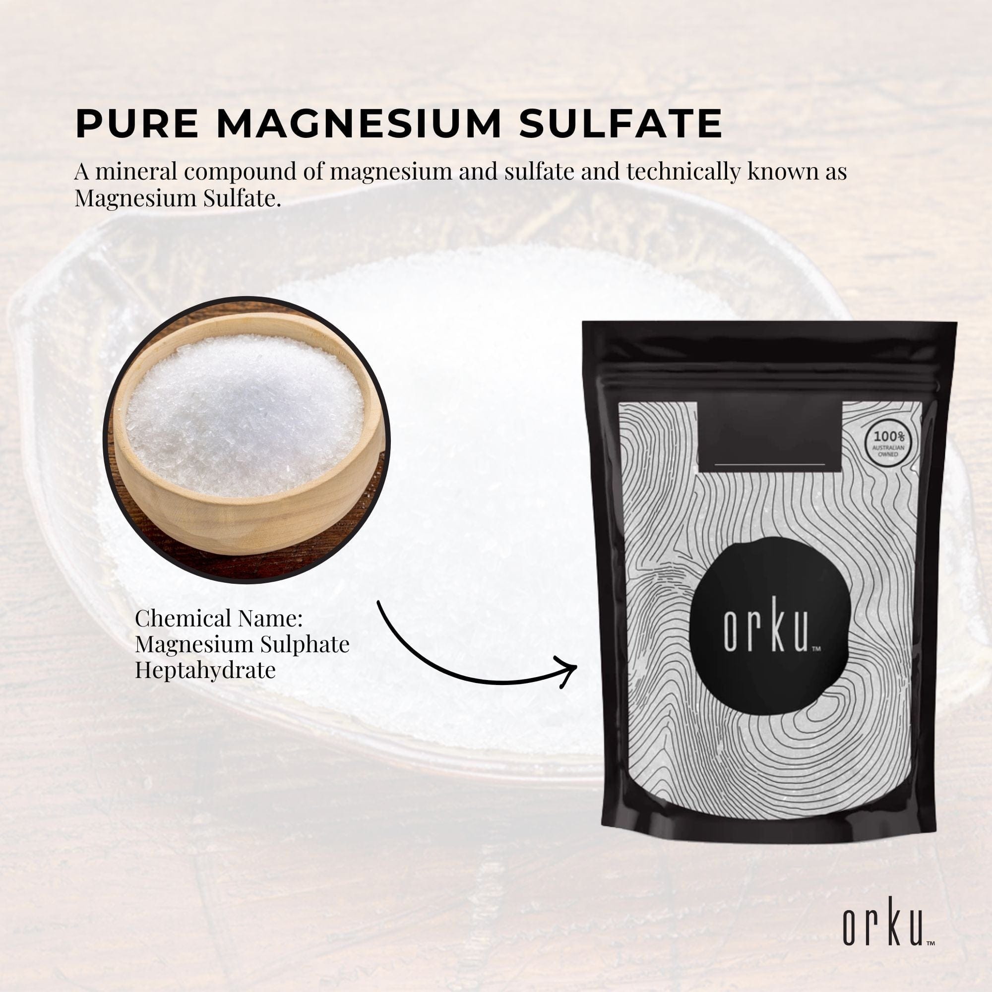 1Kg Orku Epsom Salt - Pure Magnesium Sulfate Bath Soak for Relaxation, Muscle Recovery & Skin Care | Perfect for Spa, Bath Therapy & Home Wellness