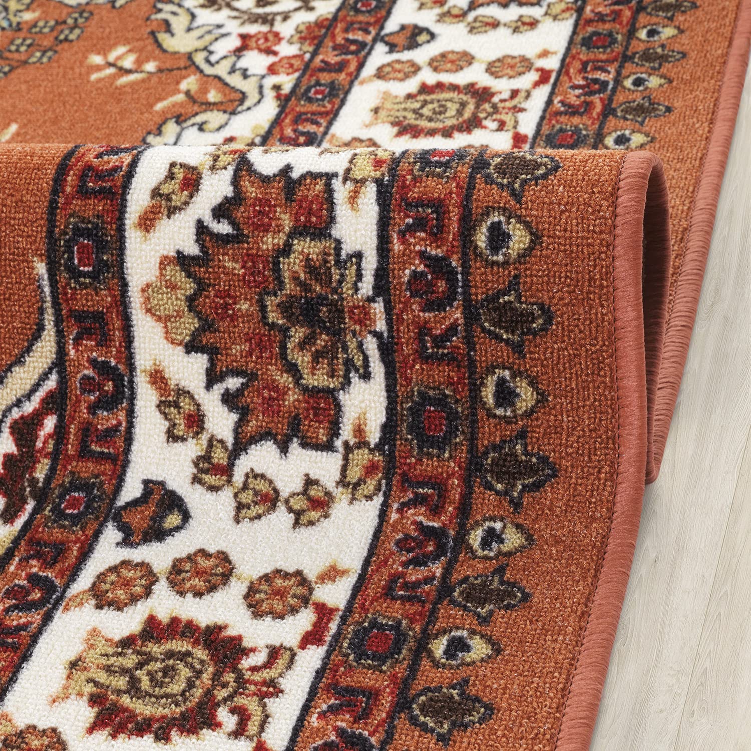 Antep Oriental Traditional 8x10 Non-Slip Area Rug with Rubber Backing - Rust Brown 7'10