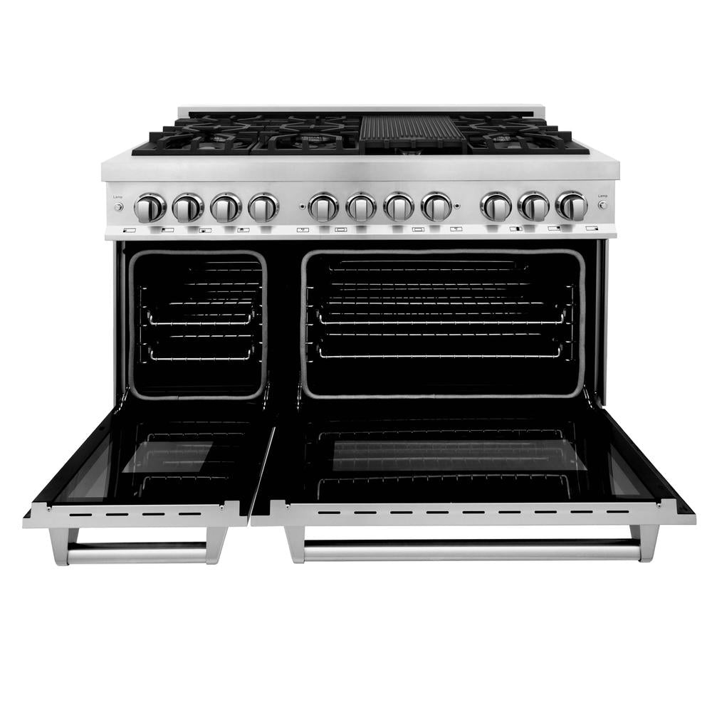 ZLINE 48 Inch Professional Kitchen Package - Stainless Steel Dual Fuel Range, Wall Mount Range Hood, Built-In Microwave Drawer & Tall Tub Dishwasher (4KP RARH48 MWDWV) | Perfect for Modern Home Chefs & Open Concept Kitchens