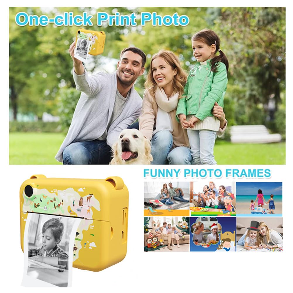AVZYARDY Instant Print Camera for Kids - Portable Selfie Camera with Print Paper, Fun Toddler Camera Toy for Boys & Girls - Perfect Birthday, Holiday & Travel Gift (Yellow) - Capture Memories at Parties, Vacations & Family Gatherings
