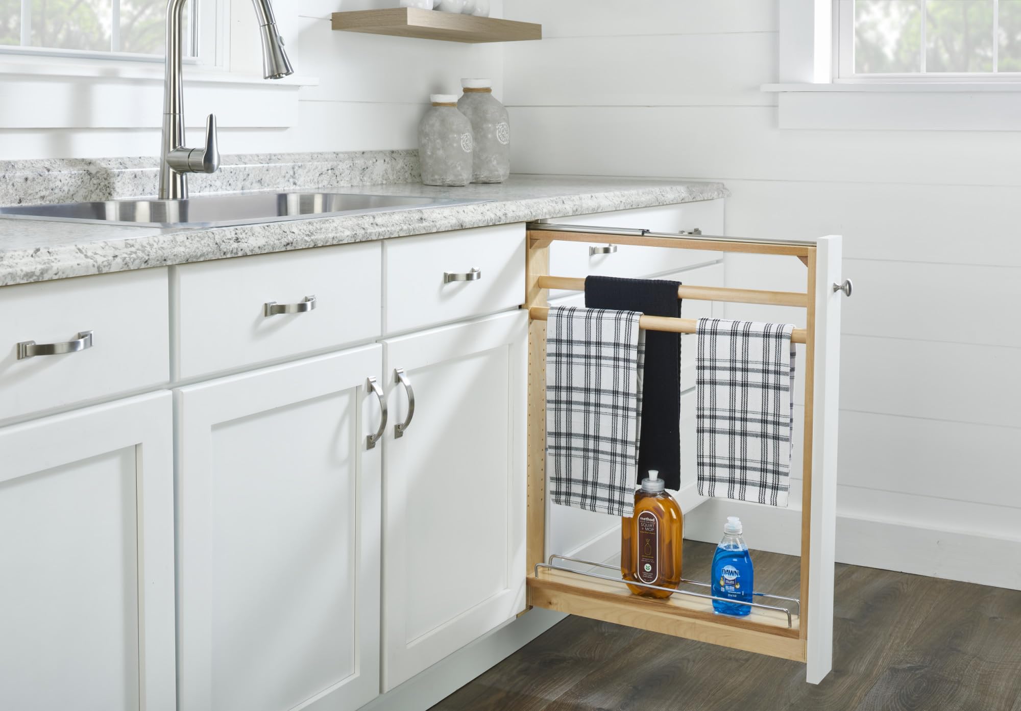 Rev-A-Shelf Wood Base Pull-Out Towel Bar Organizer with Soft Close - Kitchen Cabinet Storage Solution for Towels, Utensils & Spices | Perfect for Modern Kitchens, Pantries & Bathroom Storage