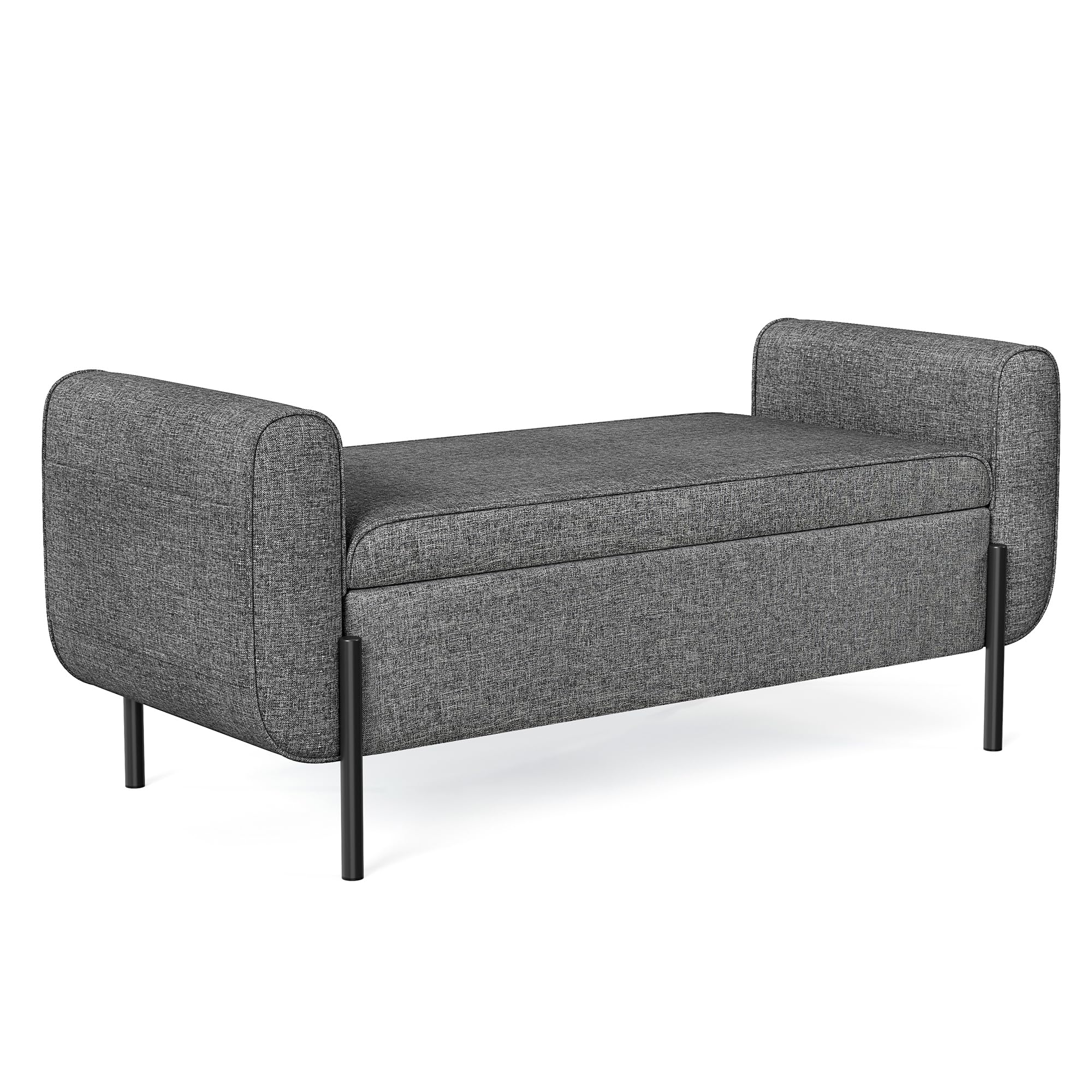 SONGMICS Storage Bench with Armrests, Dark Gray Ottoman with Hidden Storage Compartment, Sturdy Steel Legs - Perfect for Living Room, Bedroom, Entryway & Hallway Organization | Multi-Functional Seat & Storage Solution for Small Spaces