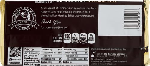 HERSHEY'S Milk Chocolate with Almonds Candy Bar - 4.25 oz - Perfect for Halloween Treats, Party Favors & Gift Giving