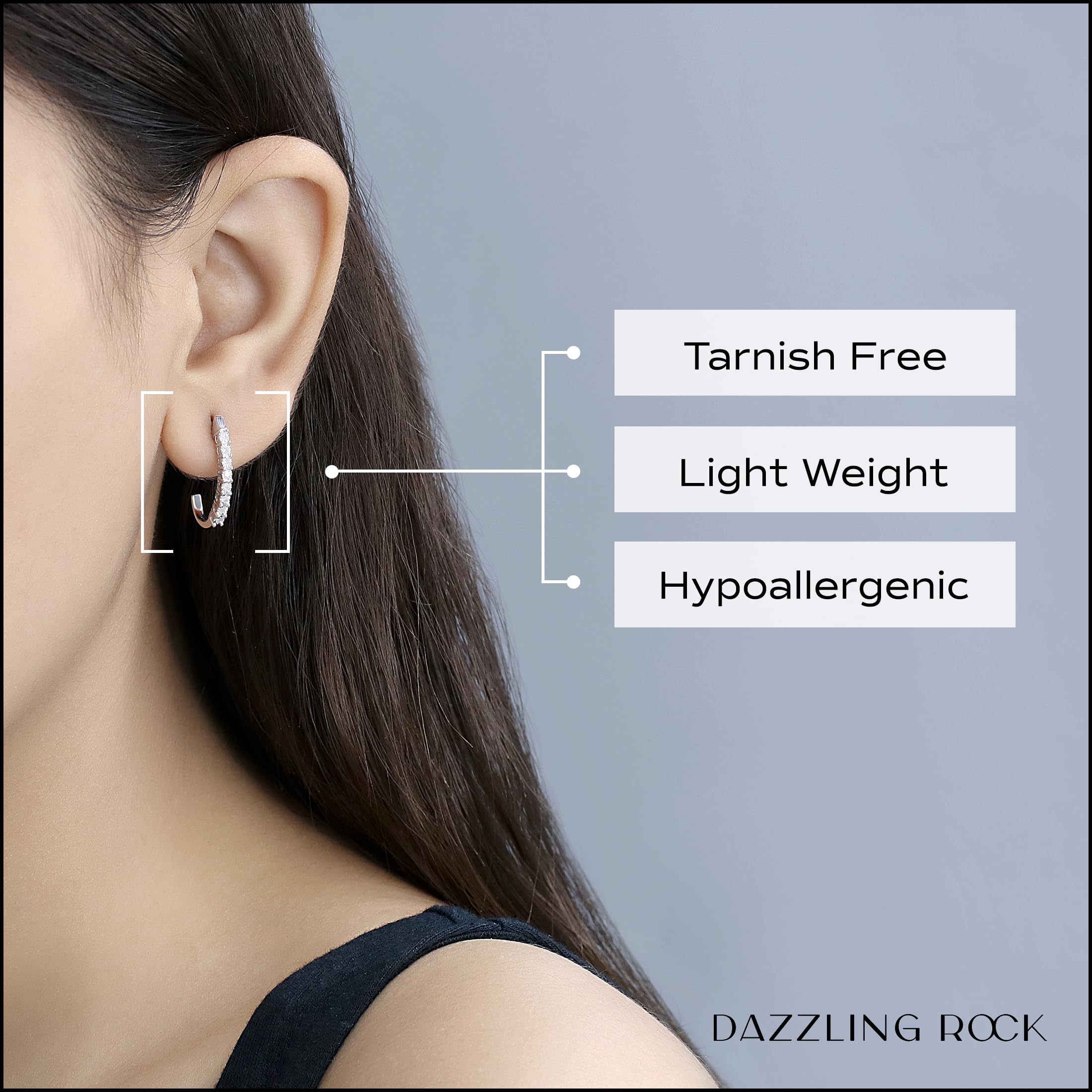 Dazzlingrock 0.15ct Round Diamond J Hoop Earrings for Women - 925 Sterling Silver Jewelry - Perfect for Weddings, Anniversaries & Special Occasions
