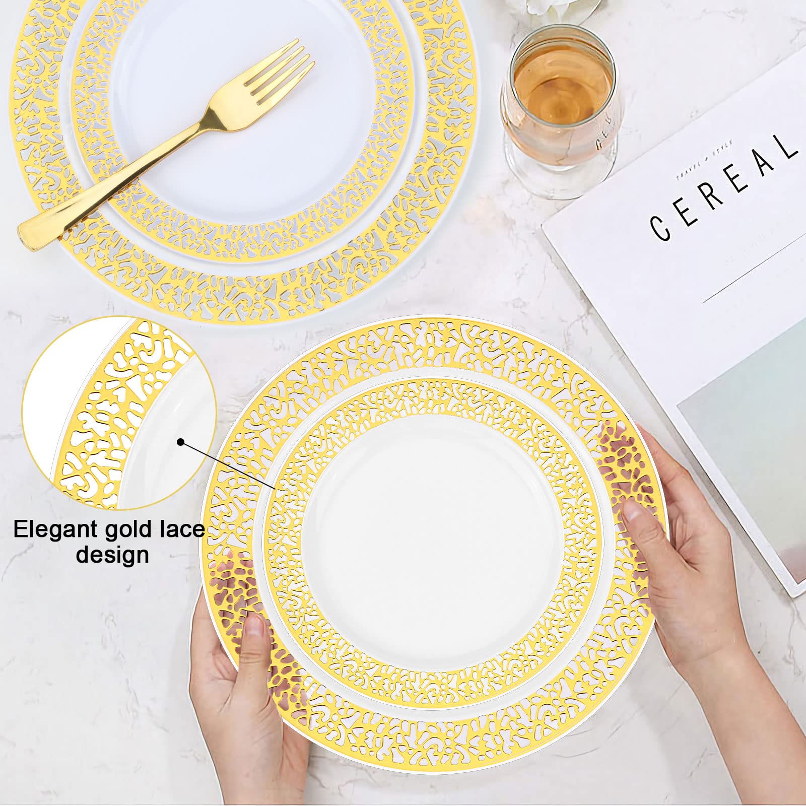 BAYZZ 100-Piece Gold Plastic Plates Set - 50 Count 10.25