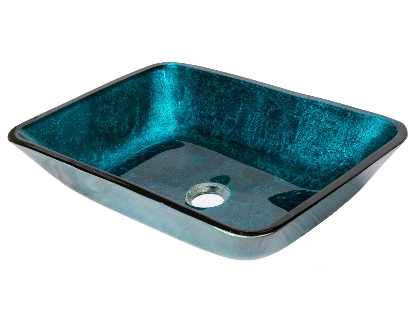 Modern Rectangular Turquoise Blue Foil Glass Vessel Bathroom Sink - Stylish Vanity Basin for Contemporary Home Decor, Perfect for Bathroom Renovation and Luxury Interior Design