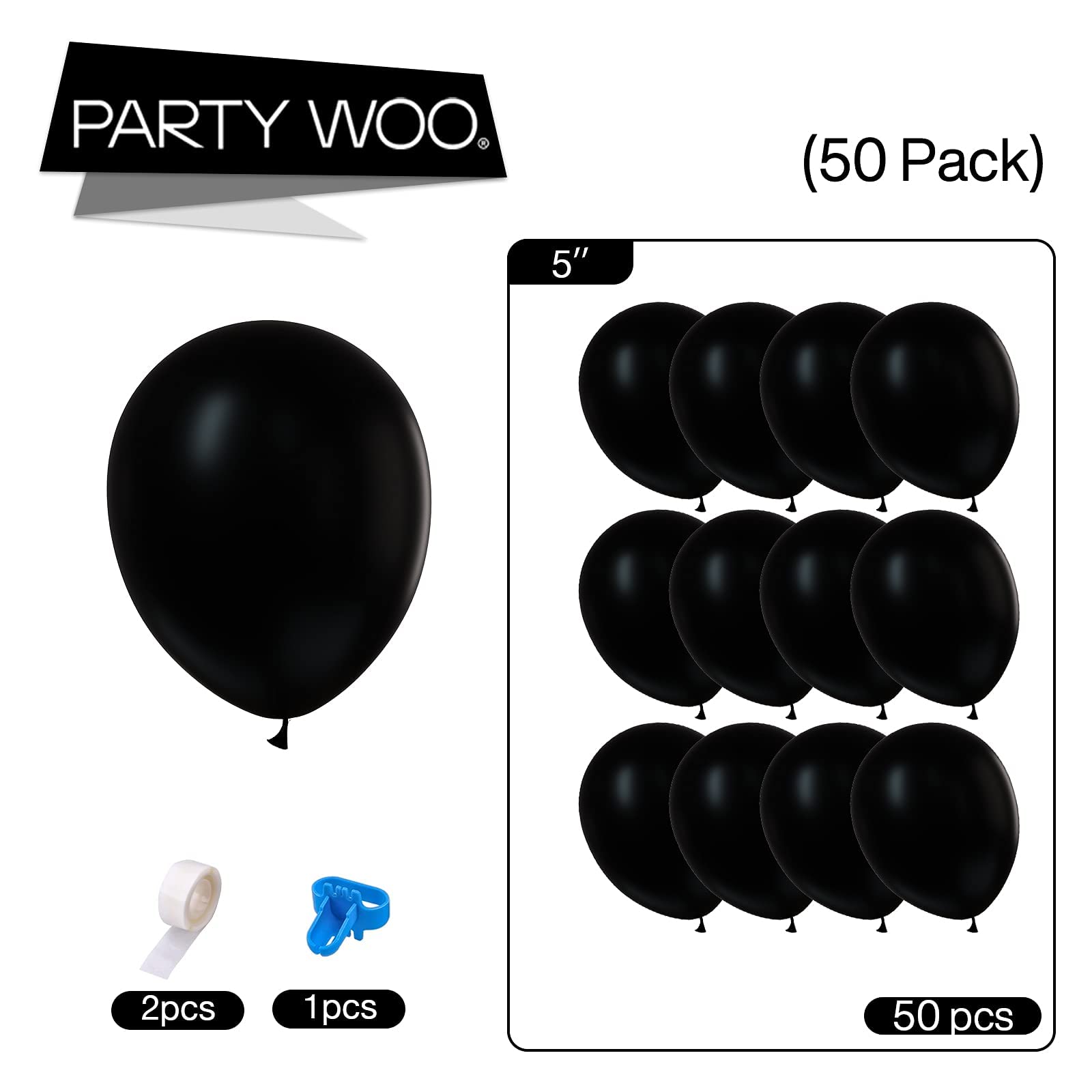 50 Pack 5 Inch Matte Black Balloons for Party Decor - Balloon Garland & Arch Kit - Birthday, Retirement, Halloween Party Supplies - Durable Latex Balloons for Indoor/Outdoor Events & Photo Backdrops