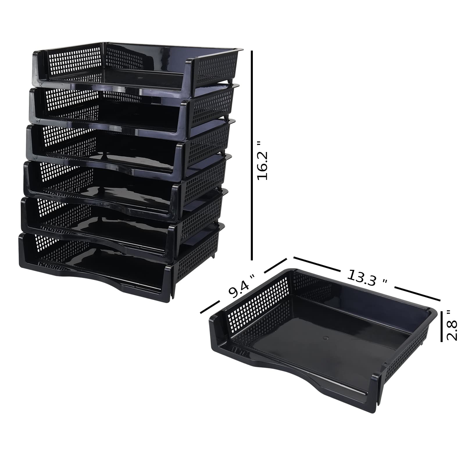 Ggbin 6 Tier Stackable Desktop Organizer - A4 Paper File Storage Tray, Black | Perfect for Office, Home & School Organization