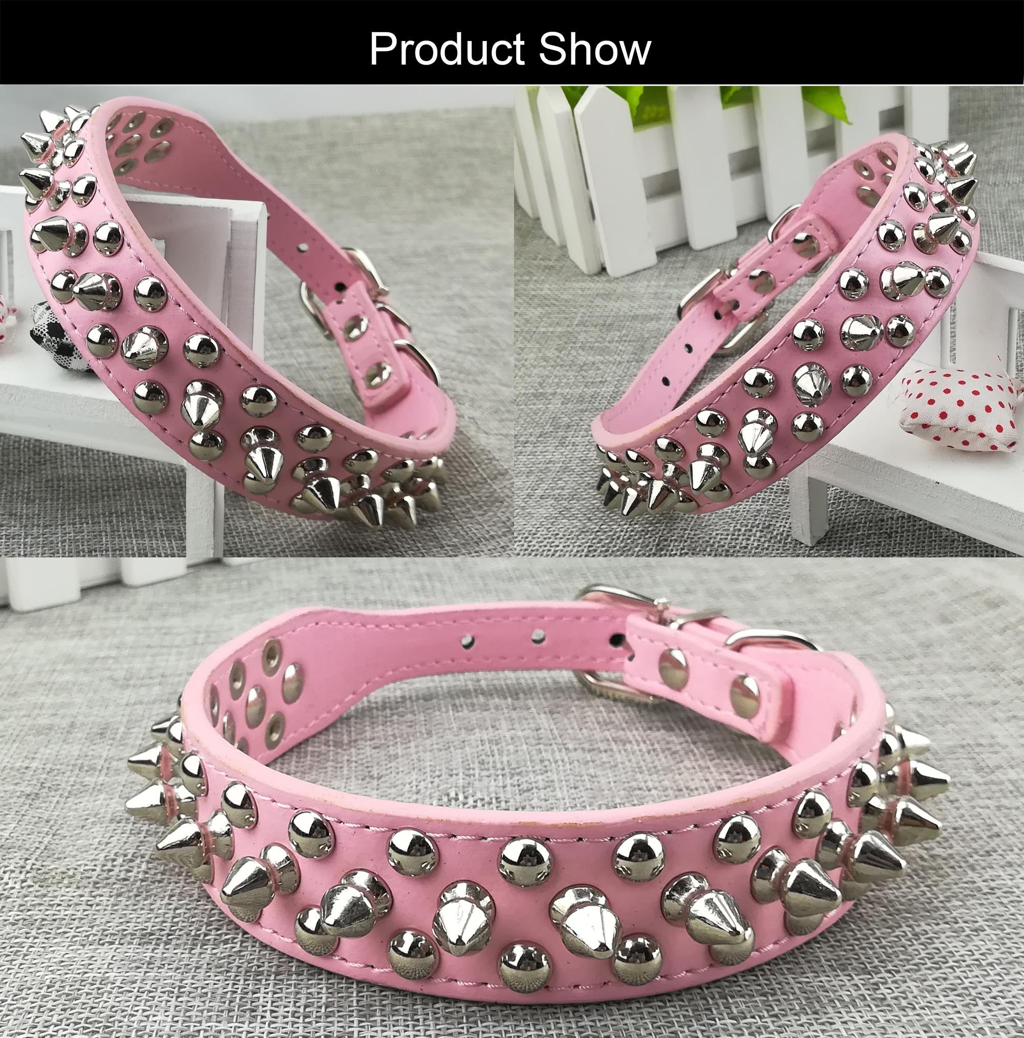 Stylish Punk Studded Dog Collar and Leash Set - Heavy Duty Leather Pet Collar with Matching Lead for Small Medium Large Dogs - Perfect for Walking, Training & Punk Fashion Pet Accessories