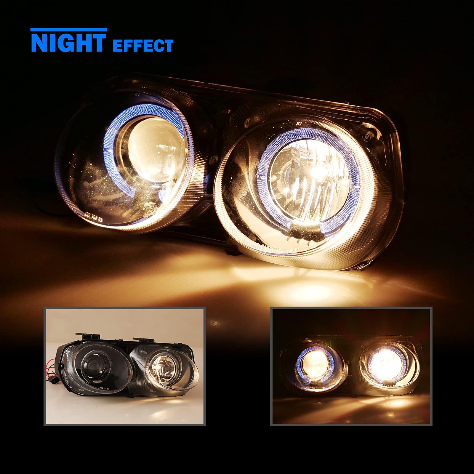 WOLFSTORM Halo Projector Headlight Assembly for 1998-2001 Acura Integra - Replacement Headlights with LED Halo Rings - Perfect for Night Driving & Car Upgrades