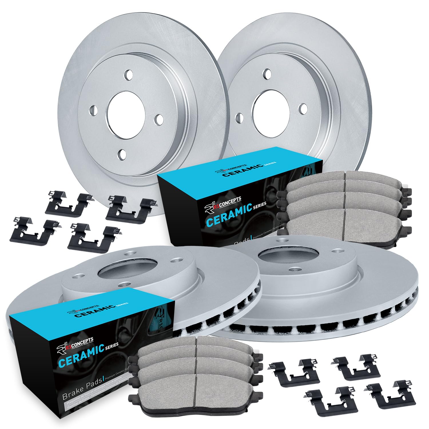 R1 Concepts Premium Ceramic Front & Rear Brake Pads and Rotors Kit with Hardware - Compatible with 1994-2002 Mazda Miata MX-5 - High-Performance Braking for Street & Track Driving