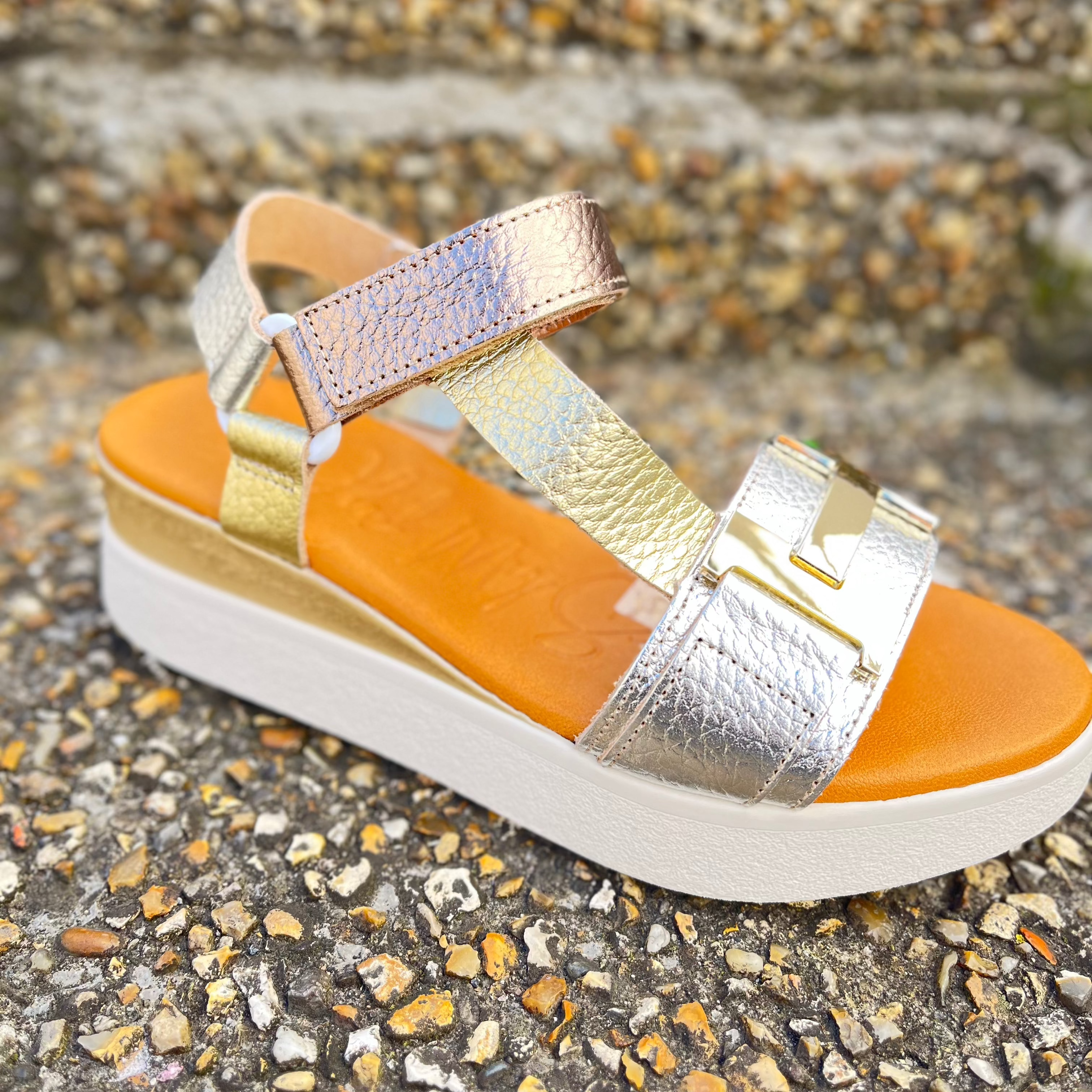 OH MY SANDALS Women's Silver & Gold Mid Wedge Sandals - Comfortable Summer Casual Shoes for Beach, Vacation & Outdoor Wear