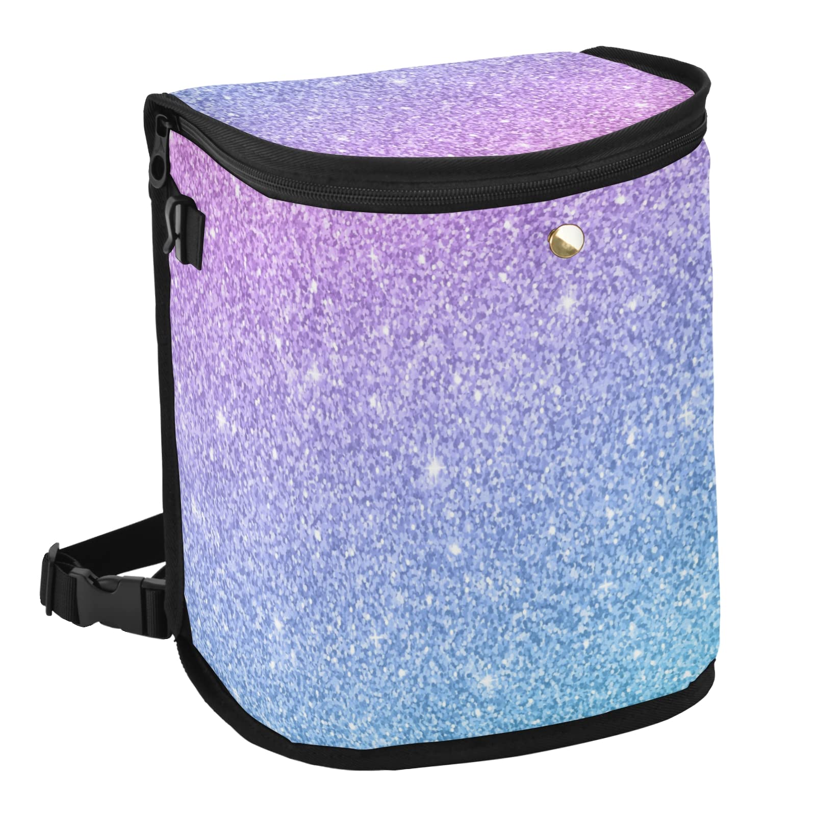 ASLSIY Glitter Blue & Pink Car Trash Can with Lid - Waterproof Auto Garbage Bin, Leak-Proof Hanging Trash Bag Organizer - Collapsible Portable Car Trash Can for Sedan, SUV, Truck & Road Trips - Perfect for Snacks, Tissues & Car Cleaning