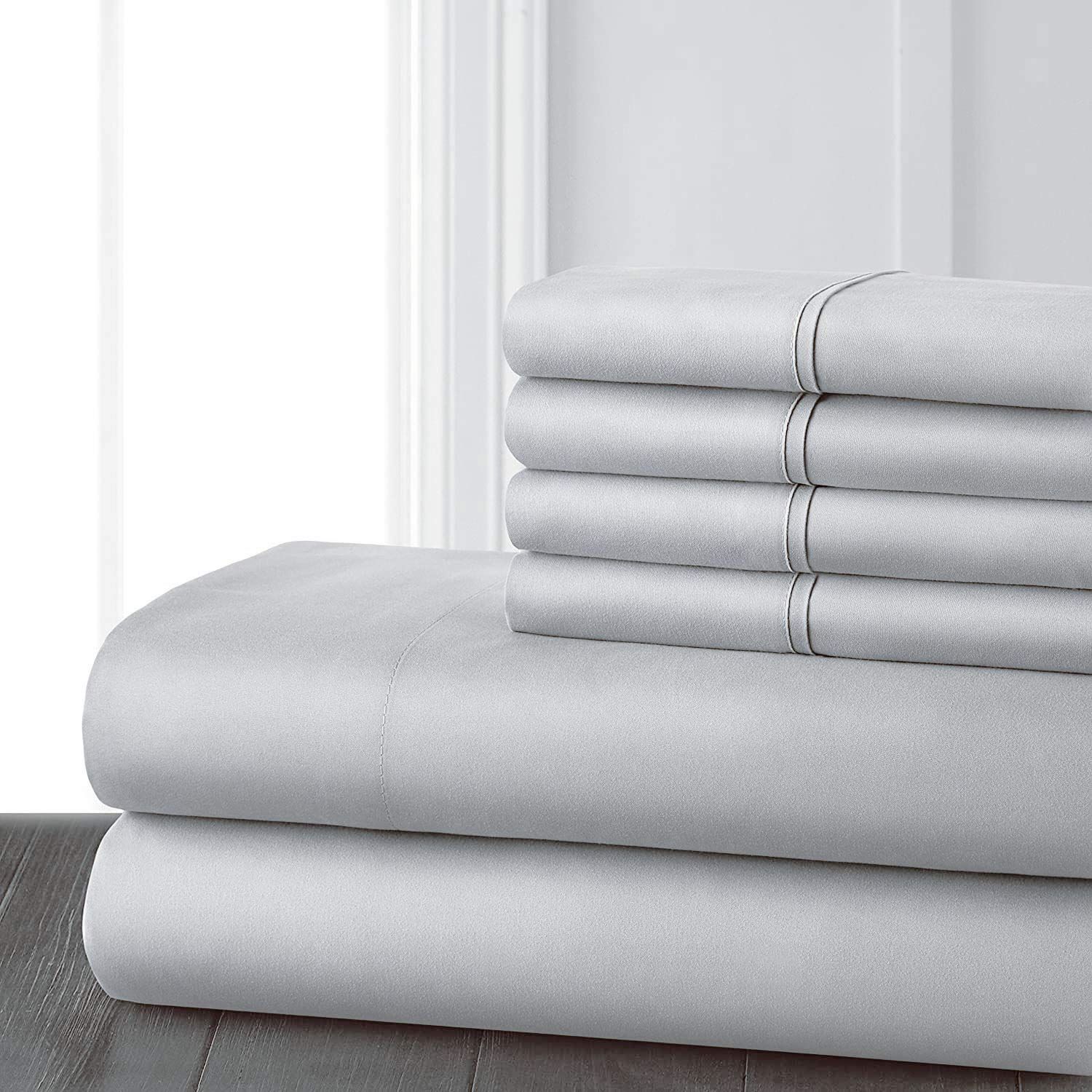 Organic Bamboo Sheets Twin Size - 100% Natural 6-Piece Bedding Set, Light Grey - Soft & Breathable for All-Season Comfort | Perfect for Guest Rooms, Dorms & Eco-Friendly Homes