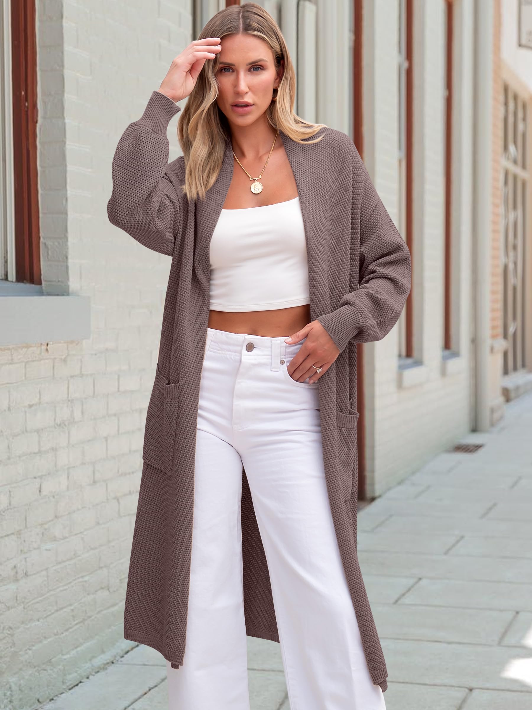 ANRABESS Women's Long Cardigan Sweater - Open Front Long Sleeve Slouchy Oversized Coat | 2024 Fall Winter Chunky Knit Waffle Coatigan | Perfect for Office, Casual Outfits & Layering in Cool Weather