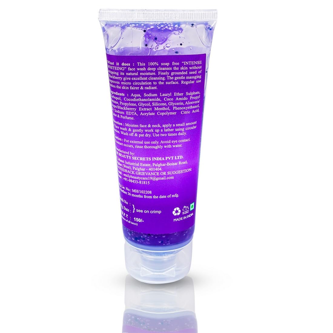 Emily Intense Whitening Blueberry Face Wash with Natural Blueberry Extracts - Brightening & Cleansing Facial Cleanser for Men & Women (100ml) | Perfect for Daily Skincare Routine & Acne-Prone Skin