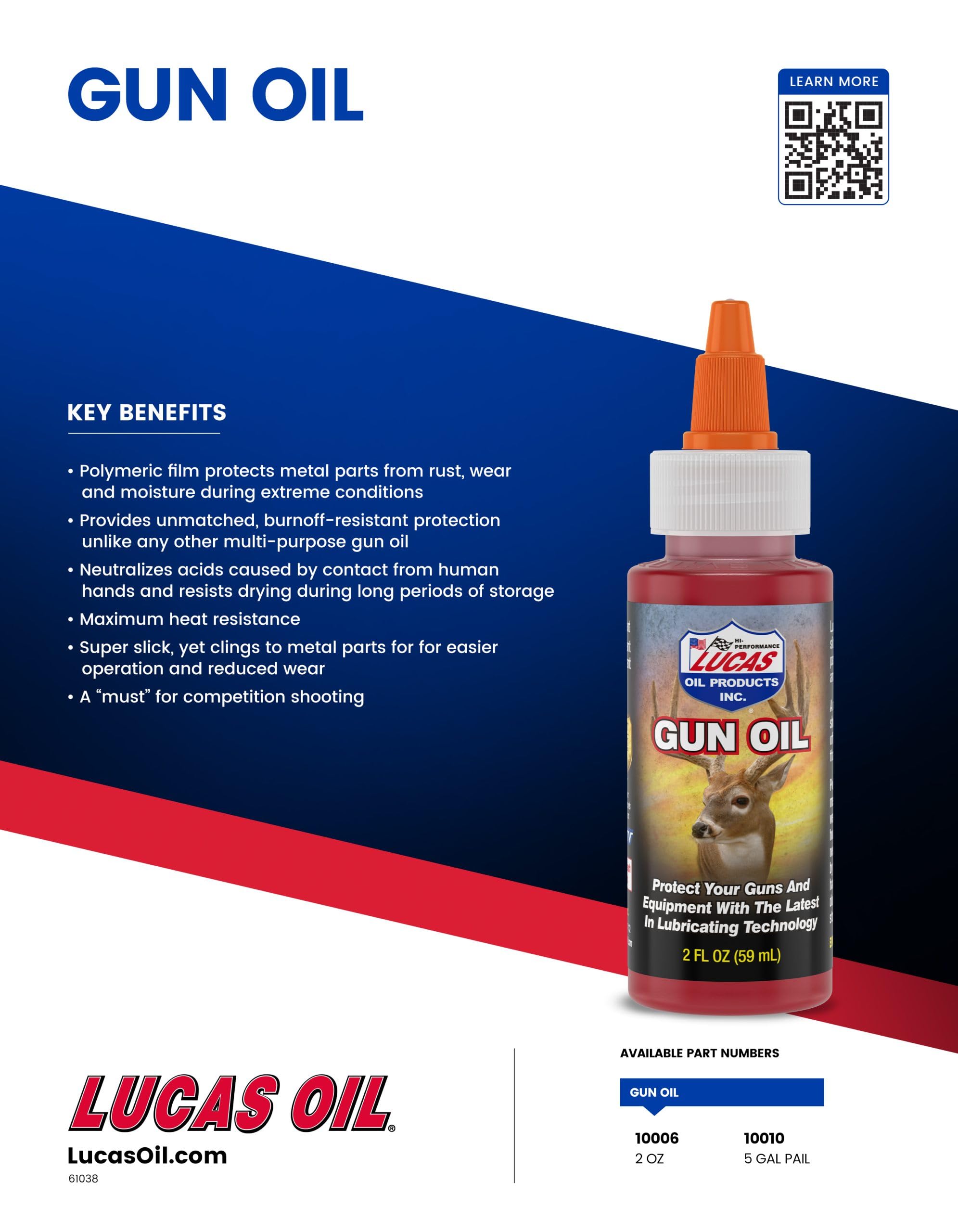 Lucas Oil 10006 Gun Oil - 2 oz Bottle (Case of 18) - Premium Firearm Lubricant for Pistols, Rifles & Hunting Gear - Ideal for Cleaning, Protecting & Smooth Operation