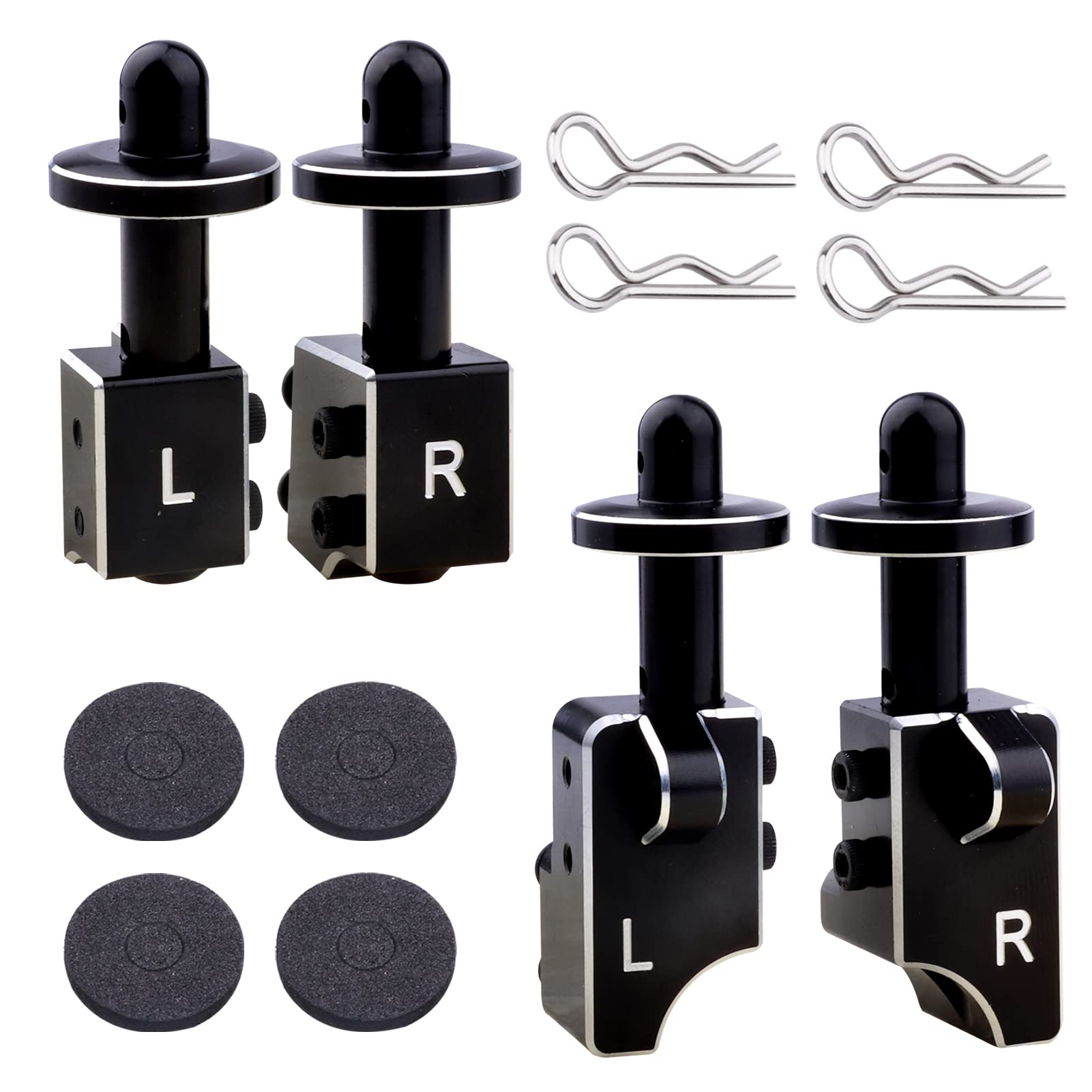 Aluminum Body Post Mounts & Body Post Set with Body Clips and Washers for Arrma Notorious 6S BLX RC Car - Front & Rear Mounting Kit (Black) - Perfect for Off-Road Bashing, Racing, and RC Car Upgrades