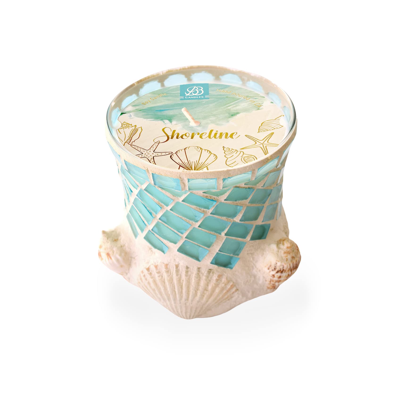 Hand-Poured Soy Candle with Seashell & Nautical Design - 13oz Luxury Home Decor Candle, 80+ Hour Burn Time, Beach Linen Scent - Perfect for Coastal Decor, Relaxation & Gift Giving