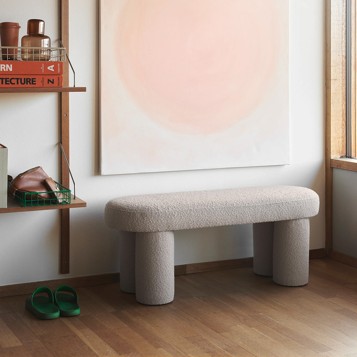 Charlie Boucle Bench - Modern Upholstered Accent Bench for Living Room, Bedroom & Entryway - Soft Chenille Fabric with Wooden Legs - Stylish Seating & Decor for Home