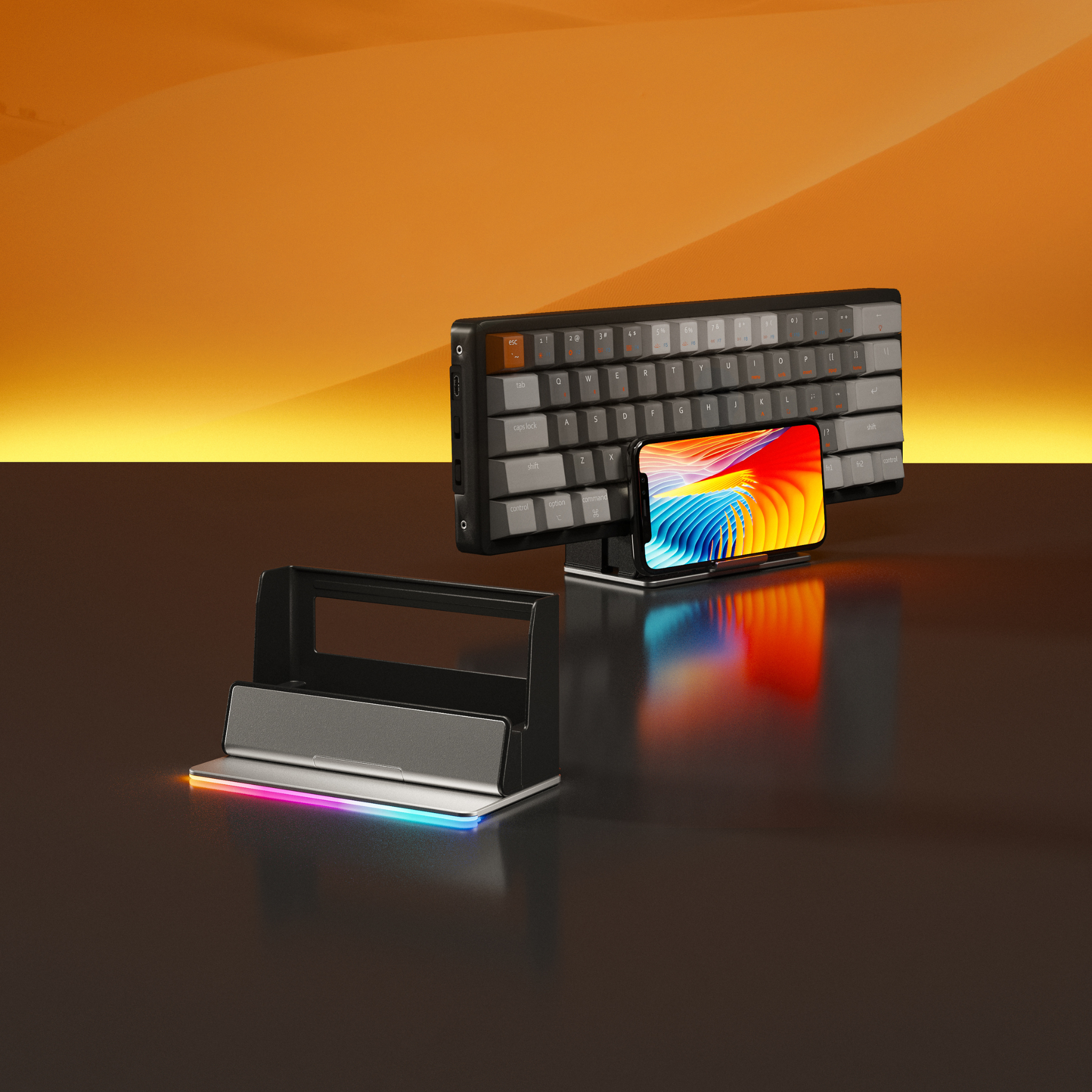 Universal RGB Device Organizer - Cable Management Solution for Desk, Gaming Setup & Home Office | Durable Multi-Device Holder with LED Lights for Phones, Tablets & Accessories