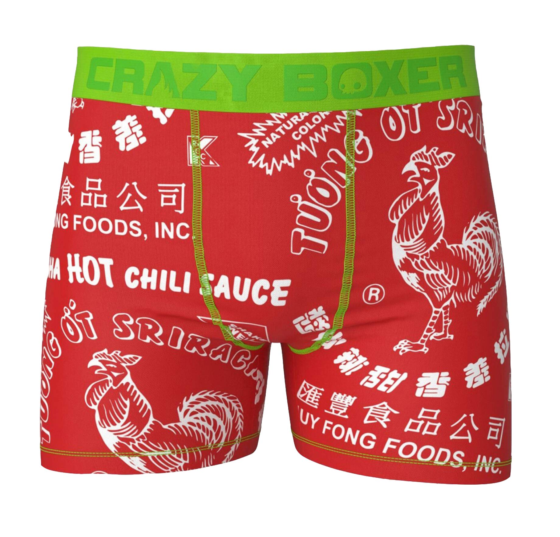 Spicy Sriracha Hot Chili Sauce Boxer Briefs - Funny Novelty Underwear for Men - Perfect for Gifts, Parties & Asian Food Lovers - Comes in Chinese Takeout Container Packaging