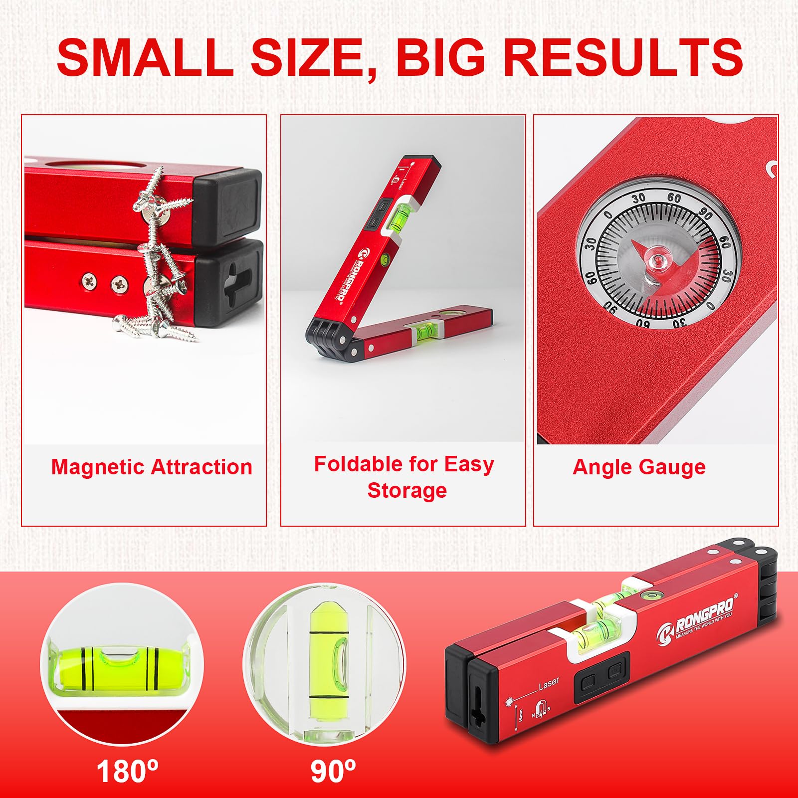 20-Inch Foldable Magnetic Level with 30Ft Laser Leveling Line & 90°/180° Bubbles - Multi-Function Leveler Tool for Woodworking, Picture Hanging, Home Renovation, Construction - Perfect for DIY Projects, Wall Mounting, and Professional Builders