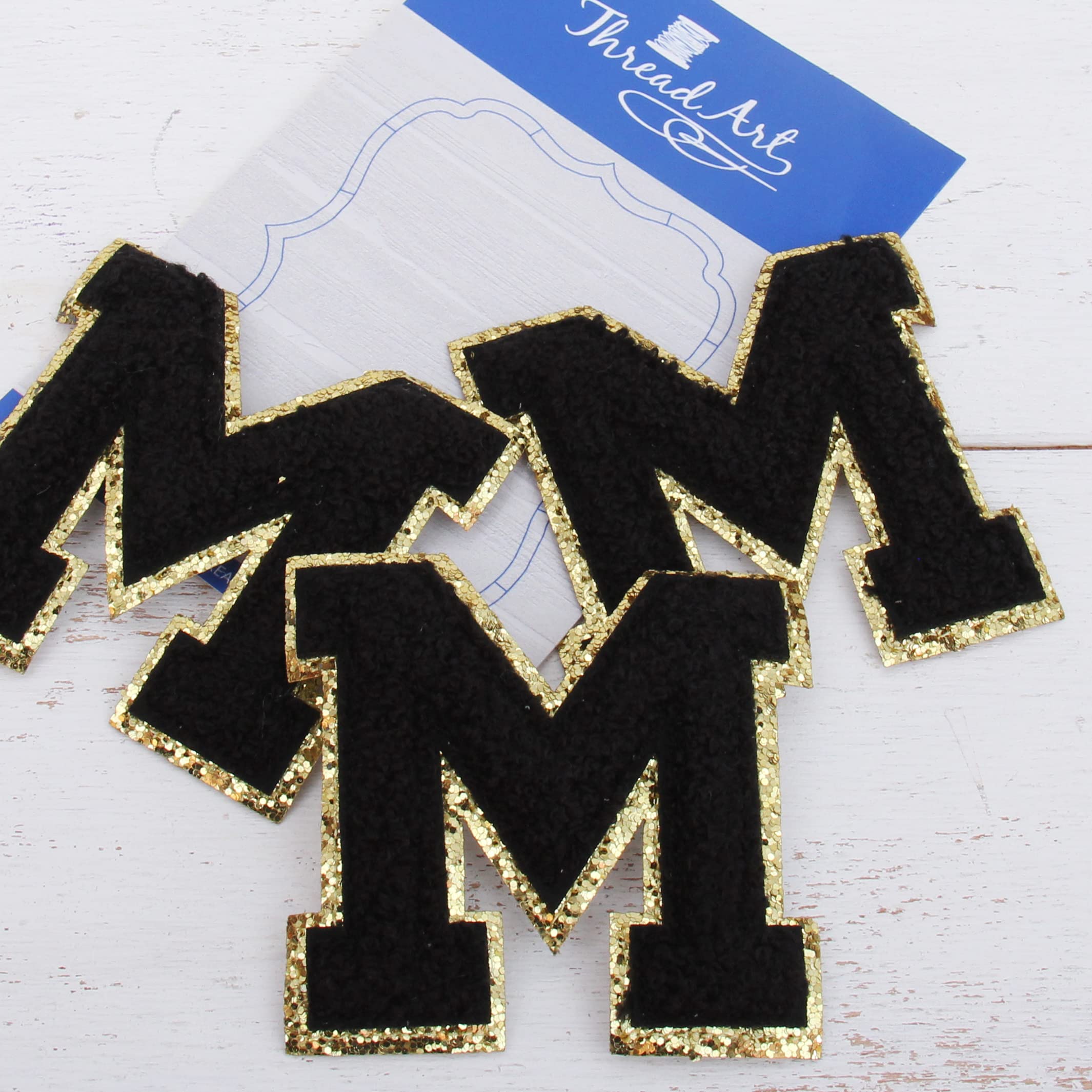 3 Pack Black Chenille Iron On Glitter Varsity Letter Patches - 5cm Tall 