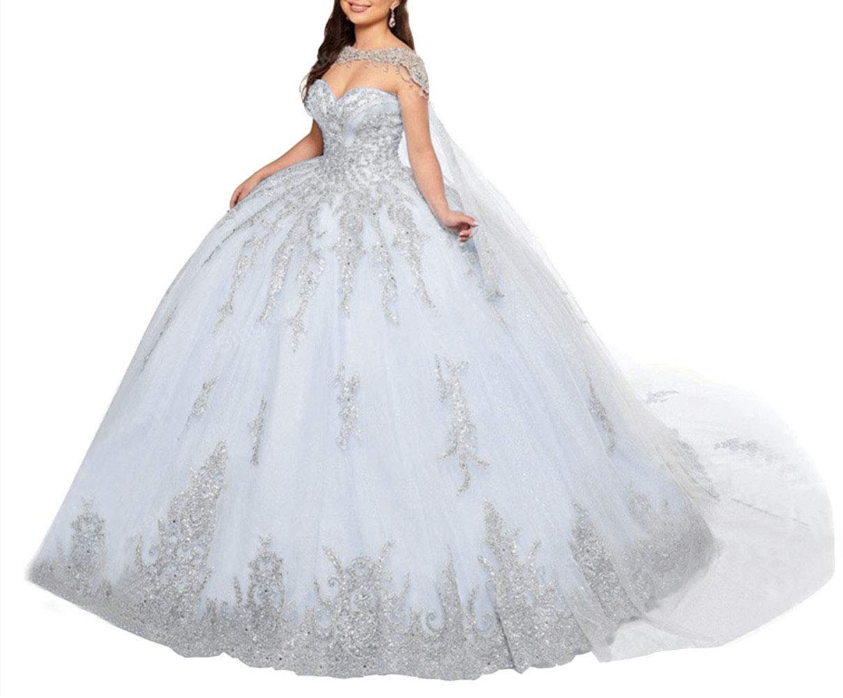 Emanni Women's Sweetheart Ball Gown Quinceanera Dress - Tulle Crystal Beaded Princess Sweet 16 Dress in Ice Blue | Perfect for Quinceañera, Prom, Wedding & Formal Events