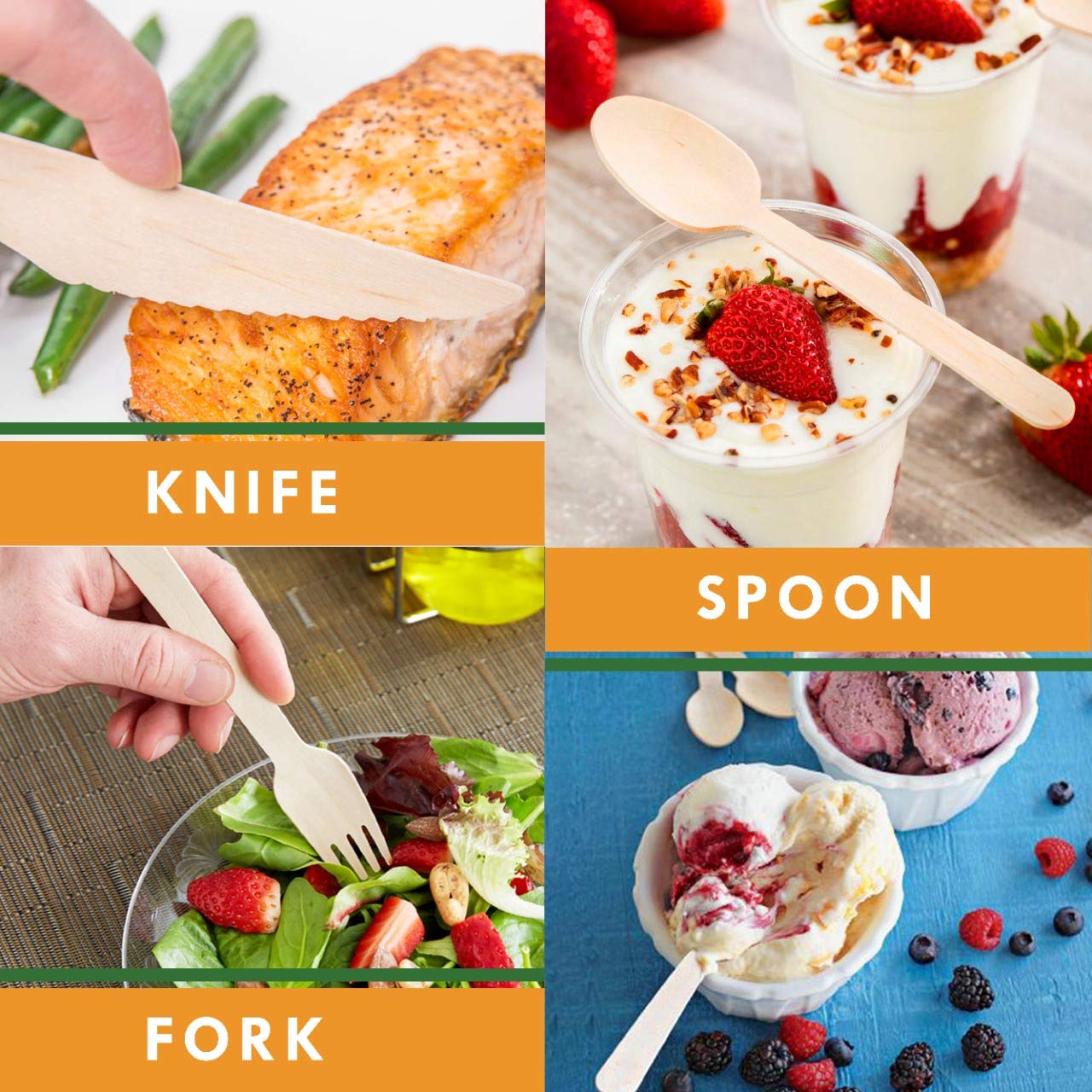 Eco-Friendly Bamboo Disposable Cutlery Set - 300-Pack Compostable Utensils (120 Forks, 120 Spoons, 60 Knives) for Parties, BBQs, Picnics, Camping & Everyday Use - Durable & Biodegradable Tableware