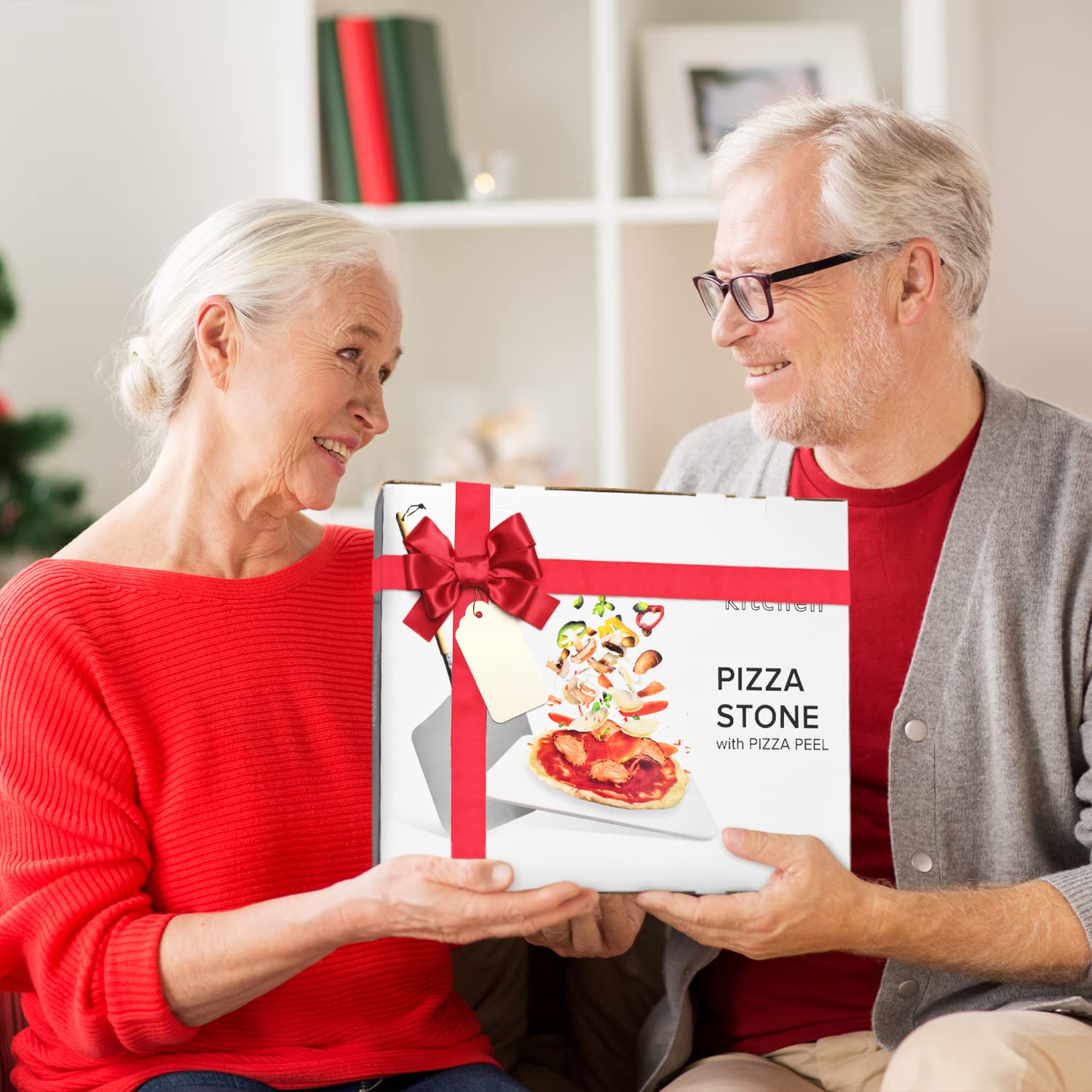 Joeji's 30 x 38cm Cordierite Pizza Stone & Aluminum Peel Set with Removable Wooden Handle - Perfect for Oven, Grill, BBQ - Ideal for Baking Bread, Pizza, Cookies & More